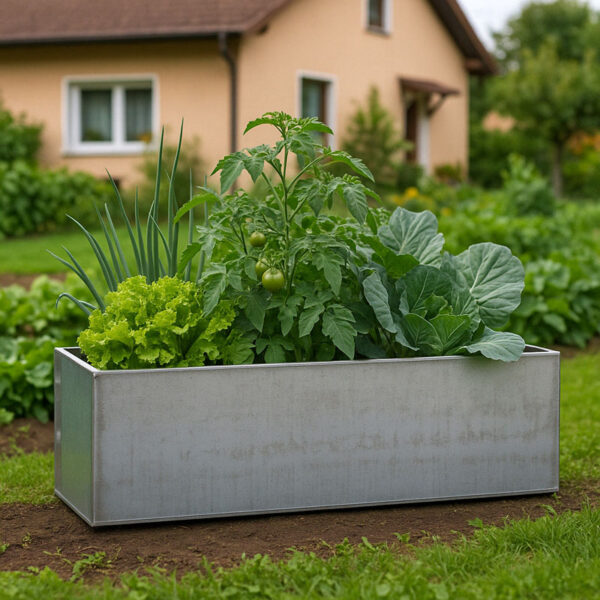 Hochbeet aus Cortenstahl bepflanzt - neu und noch ohne Patina - Made by kkm